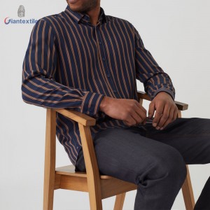 Wholesale Men’s Shirt 100% Ecovero Long Sleeve Orange Navy Stripe Casual Shirt For Men GTCW107947G1