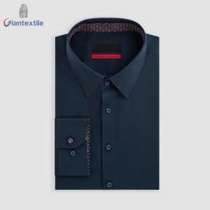 New Fashion Designer Long Sleeve Slim Fit High Quality Dark Blue Solid Men Dress Shirt Male Clothing Business Shirts GTCW107943G1