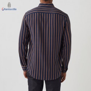 Wholesale Men’s Shirt 100% Ecovero Long Sleeve Orange Navy Stripe Casual Shirt For Men GTCW107947G1