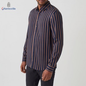 Wholesale Men’s Shirt 100% Ecovero Long Sleeve Orange Navy Stripe Casual Shirt For Men GTCW107947G1