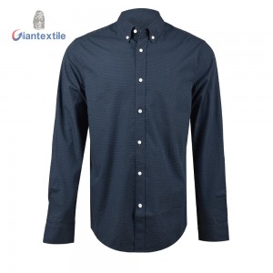 Giantextile Support Custom Men’s Shirt Mini Floral Print Navy 100% Cotton Fitted Long Sleeve Casual Shirt For Men GTCW107955G1