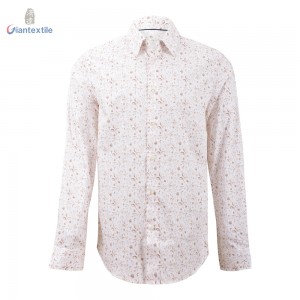 Men’s Shirt Small Floral White Print 100% Cotton Fashion Long Sleeve Casual Shirt For Men GTCW107958G1