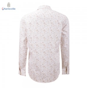 Men’s Shirt Small Floral White Print 100% Cotton Fashion Long Sleeve Casual Shirt For Men GTCW107958G1