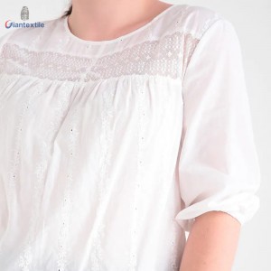 New Design Big Size Half Sleeve White Solid Top 100% BCI Cotton Women Cool-Summer Shirt With Lace  GTCW107985G1