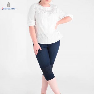 New Design Big Size Half Sleeve White Solid Top 100% BCI Cotton Women Cool-Summer Shirt With Lace  GTCW107985G1