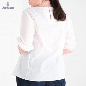 New Design Big Size Half Sleeve White Solid Top 100% BCI Cotton Women Cool-Summer Shirt With Lace  GTCW107985G1