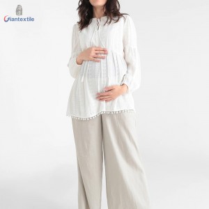 Best Sale Long Sleeve White Solid Top Maternity Dress 100% Viscose Women Shirt With Jacquard Weave GTCW107988G1