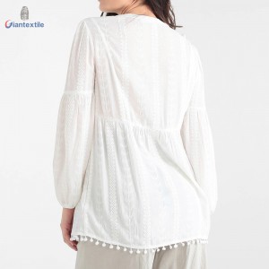 Best Sale Long Sleeve White Solid Top Maternity Dress 100% Viscose Women Shirt With Jacquard Weave GTCW107988G1