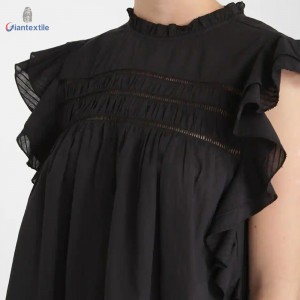 Newly Designed Sleeveless Black Solid Top Pure Cotton Women Cool-Summer Shirt With Lace Decorate GTCW107991G1