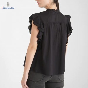 Newly Designed Sleeveless Black Solid Top Pure Cotton Women Cool-Summer Shirt With Lace Decorate GTCW107991G1