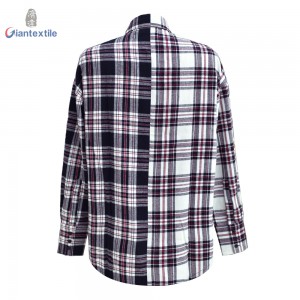 High Quality Soft Pure Cotton Feel Fitted Long Sleeve Loose Personality Stitching Check Cleaner Look Woman Comfy Causal Blouse GTCW107997G1