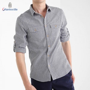 New Design White Black Check Polyester Cotton Casual Check Nature Seersucker Gent Good Hand Feel Shirt For Men GTCW108047G1