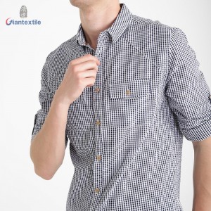 New Design White Black Check Polyester Cotton Casual Check Nature Seersucker Gent Good Hand Feel Shirt For Men GTCW108047G1