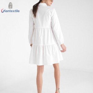 Modern Design Premium Elegant Casual White Solid Yarn Dyed Long Dress High Quality Dress For Women GTCW108055G3