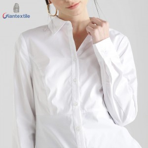 New Design Hot sale Women Solid Long Sleeve White Contemporary Office Ladies Business Leisure Shirt GTCW108055G4