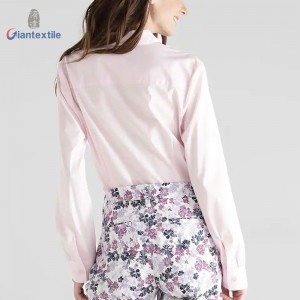 Distressed Exchange Women Solid Long Sleeve Pink Comfortable Office Ladies Easy to Iron Business Leisure Shirt GTCW108056G1