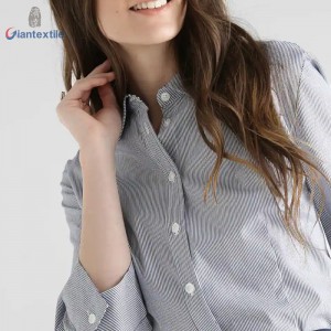 Fast Delivery Women Navy Long Sleeve Striped Office Ladies Business Easy Care Exquisite Leisure Shirt GTCW108059G1