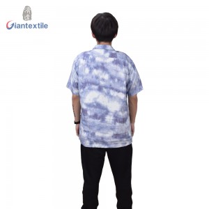 Hot Sale Tie Dye Print Hawaii Casual Shirt Linen Rayon Blue Ombre Short Sleeve For Holiday Plus Size Shirt GTCW108073G1