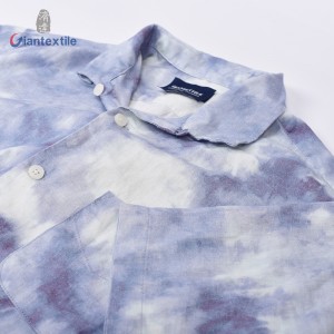 Hot Sale Tie Dye Print Hawaii Casual Shirt Linen Rayon Blue Ombre Short Sleeve For Holiday Plus Size Shirt GTCW108073G1