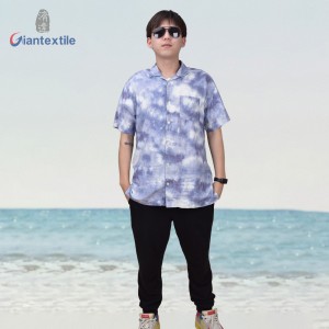 Hot Sale Tie Dye Print Hawaii Casual Shirt Linen Rayon Blue Ombre Short Sleeve For Holiday Plus Size Shirt GTCW108073G1