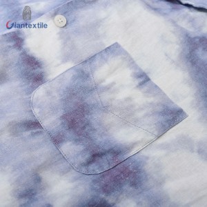 Hot Sale Tie Dye Print Hawaii Casual Shirt Linen Rayon Blue Ombre Short Sleeve For Holiday Plus Size Shirt GTCW108073G1