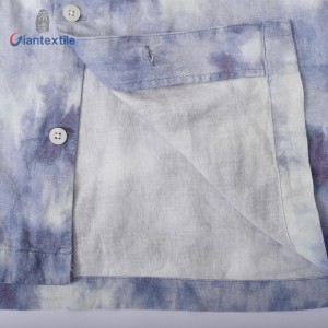 Hot Sale Tie Dye Print Hawaii Casual Shirt Linen Rayon Blue Ombre Short Sleeve For Holiday Plus Size Shirt GTCW108073G1