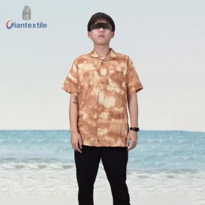 New Design Tie Dye Print Hawaii Casual Shirt Linen Rayon Fitted Yellow Ombre Short Sleeve For Holiday Men’s Shirt GTCW108074G1