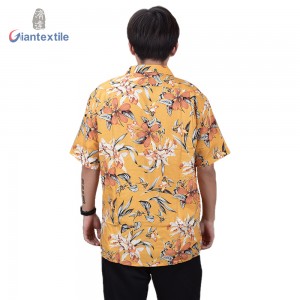 Make-To-Order Floral Print Hawaii Casual Shirt Linen Rayon Yellow Bright-coloured Short Sleeve For Holiday Beach Shirts GTCW108075G1