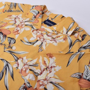 Make-To-Order Floral Print Hawaii Casual Shirt Linen Rayon Yellow Bright-coloured Short Sleeve For Holiday Beach Shirts GTCW108075G1