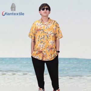 Make-To-Order Floral Print Hawaii Casual Shirt Linen Rayon Yellow Bright-coloured Short Sleeve For Holiday Beach Shirts GTCW108075G1