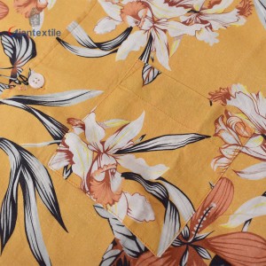 Make-To-Order Floral Print Hawaii Casual Shirt Linen Rayon Yellow Bright-coloured Short Sleeve For Holiday Beach Shirts GTCW108075G1