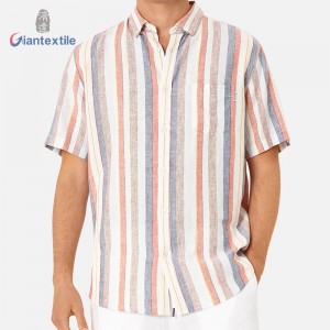 Ecommerce Buyers’ Stripe Hawaii Casual Shirt Comfortable Linen Rayon Bright-coloured Short Sleeve For Holiday Beach Shirts GTCW108076G1