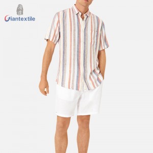 Ecommerce Buyers’ Stripe Hawaii Casual Shirt Comfortable Linen Rayon Bright-coloured Short Sleeve For Holiday Beach Shirts GTCW108076G1