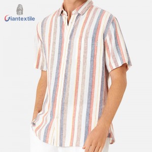 Ecommerce Buyers’ Stripe Hawaii Casual Shirt Comfortable Linen Rayon Bright-coloured Short Sleeve For Holiday Beach Shirts GTCW108076G1