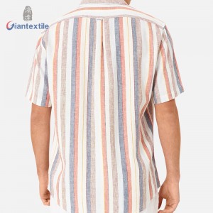 Ecommerce Buyers’ Stripe Hawaii Casual Shirt Comfortable Linen Rayon Bright-coloured Short Sleeve For Holiday Beach Shirts GTCW108076G1