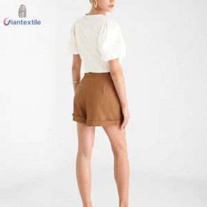 Make-To-Order New Design Fashion Solid Viscose Linen Crepe Casual Women Short Pants GTCW108089G1