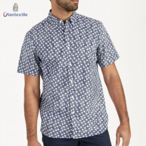 Accept OEM Logo Men’s High Quality 100% Cotton Casual Slub Shirt Floral Print Short Sleeve Shirt For Men GTCW108099G1