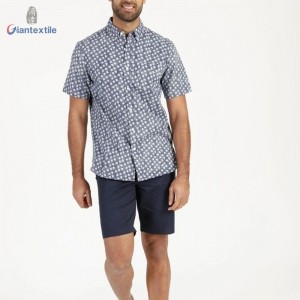 Accept OEM Logo Men’s High Quality 100% Cotton Casual Slub Shirt Floral Print Short Sleeve Shirt For Men GTCW108099G1