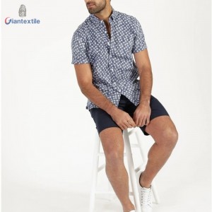 Accept OEM Logo Men’s High Quality 100% Cotton Casual Slub Shirt Floral Print Short Sleeve Shirt For Men GTCW108099G1