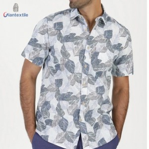 Ready To Ship New Look Men’s 100% Cotton Casual Slub Shirt Leaf Print Short Sleeve Smart Casual Shirt For Men GTCW108100G1