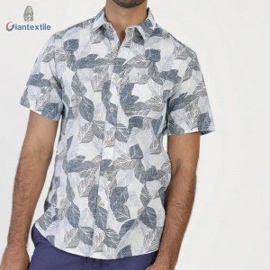 Ready To Ship New Look Men’s 100% Cotton Casual Slub Shirt Leaf Print Short Sleeve Smart Casual Shirt For Men GTCW108100G1
