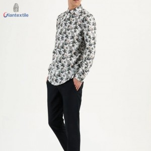 Modern Design Bright-coloured Men’s Shirt Spandex Cotton Casual Poplin Shirt Tree Print Long Sleeve Shirt For Men GTCW108103G1