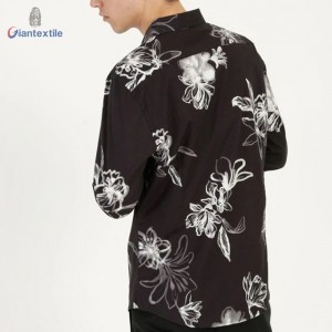 Direct Sale Premium Men’s Shirt 100% Cotton Spandex Casual Poplin Shirt Black Floral Print Long Sleeve Shirt For Men GTCW108104G1