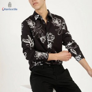 Direct Sale Premium Men’s Shirt 100% Cotton Spandex Casual Poplin Shirt Black Floral Print Long Sleeve Shirt For Men GTCW108104G1