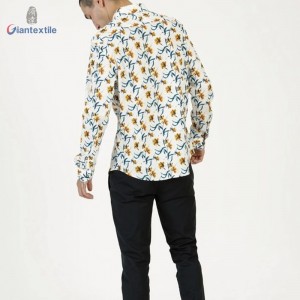 Support Custom Bright-coloured Men’s Shirt 100% Cotton Casual Poplin Shirt Floral Print Long Sleeve Shirt For Men GTCW108106G1