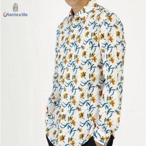 Support Custom Bright-coloured Men’s Shirt 100% Cotton Casual Poplin Shirt Floral Print Long Sleeve Shirt For Men GTCW108106G1