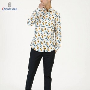 Support Custom Bright-coloured Men’s Shirt 100% Cotton Casual Poplin Shirt Floral Print Long Sleeve Shirt For Men GTCW108106G1