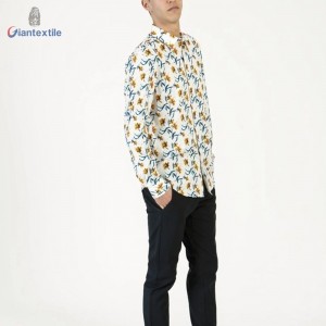 Support Custom Bright-coloured Men’s Shirt 100% Cotton Casual Poplin Shirt Floral Print Long Sleeve Shirt For Men GTCW108106G1