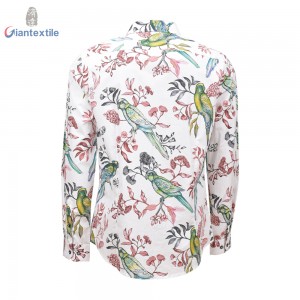 Support Custom Men’s Cotton Elastane Casual High Quality Poplin Shirt Bird Print Long Sleeve Shirt For Men GTCW108108G1
