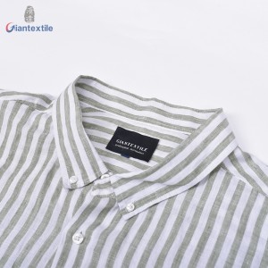 Direct Sale Newly Men’s Shirt 100% Linen Long Sleeve Green Stripe Plus Size Shirt Summer Business Leisure Shirt For Men GTCW108112G1